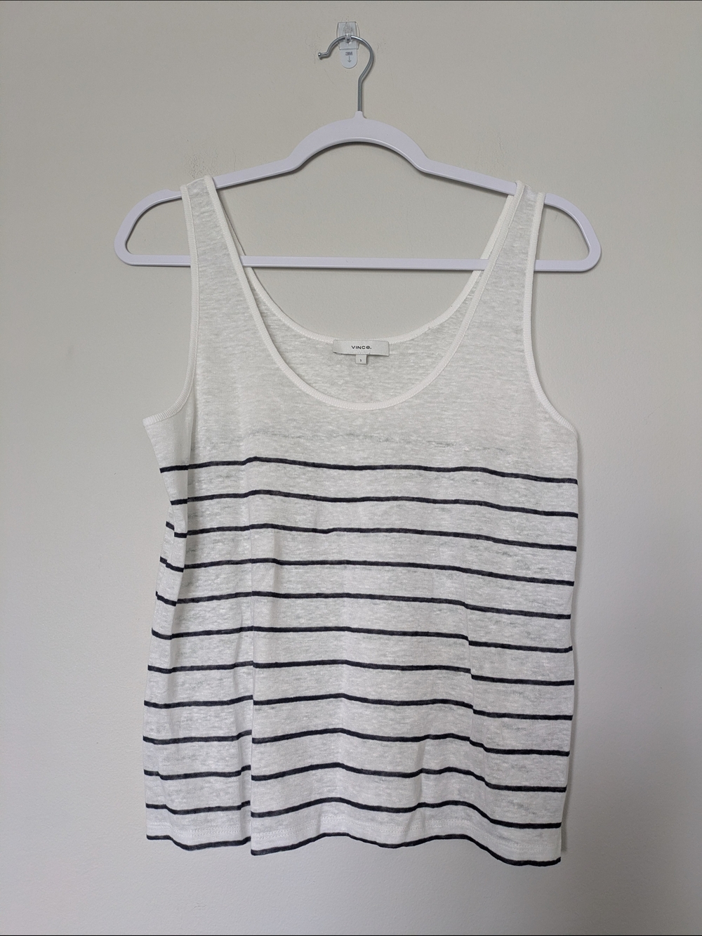 Vince White & Navy Striped 100% Linen Tank Top Sz S